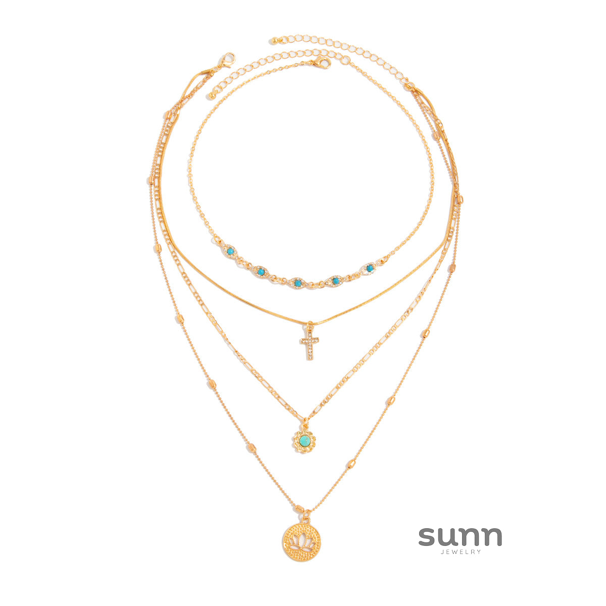 Nechama Layered Floral Cross Necklace [OIJYBEB7]