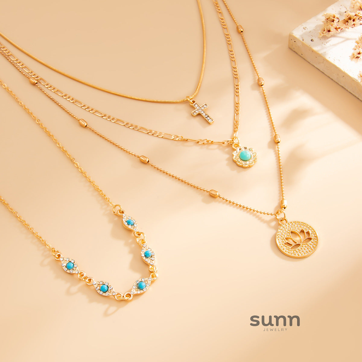 Nechama Layered Floral Cross Necklace [UBDMRSS8]