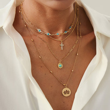 Nechama Layered Floral Cross Necklace [QSUC1AKU]