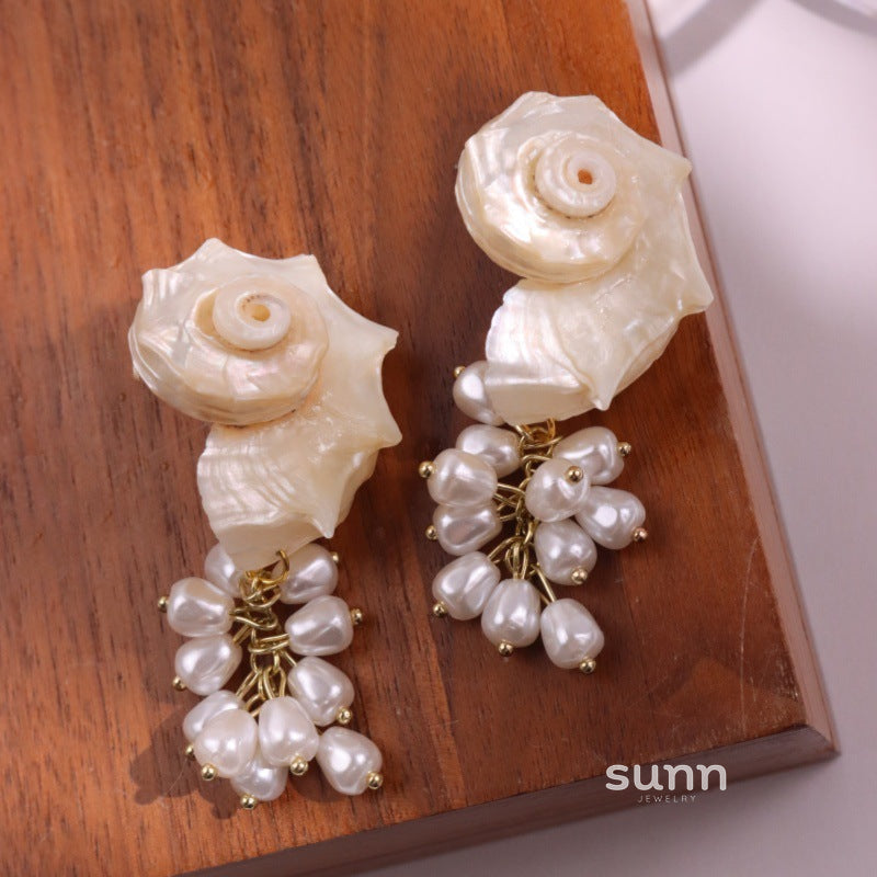 Nechama Pearl Shell Drop Earrings [WZGZ1BFM]