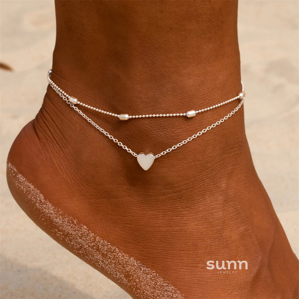 Neema Layered Heart Charm Anklet