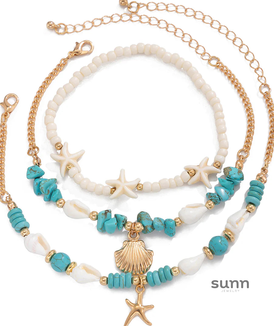 Neema Starfish Turquoise Anklet Set