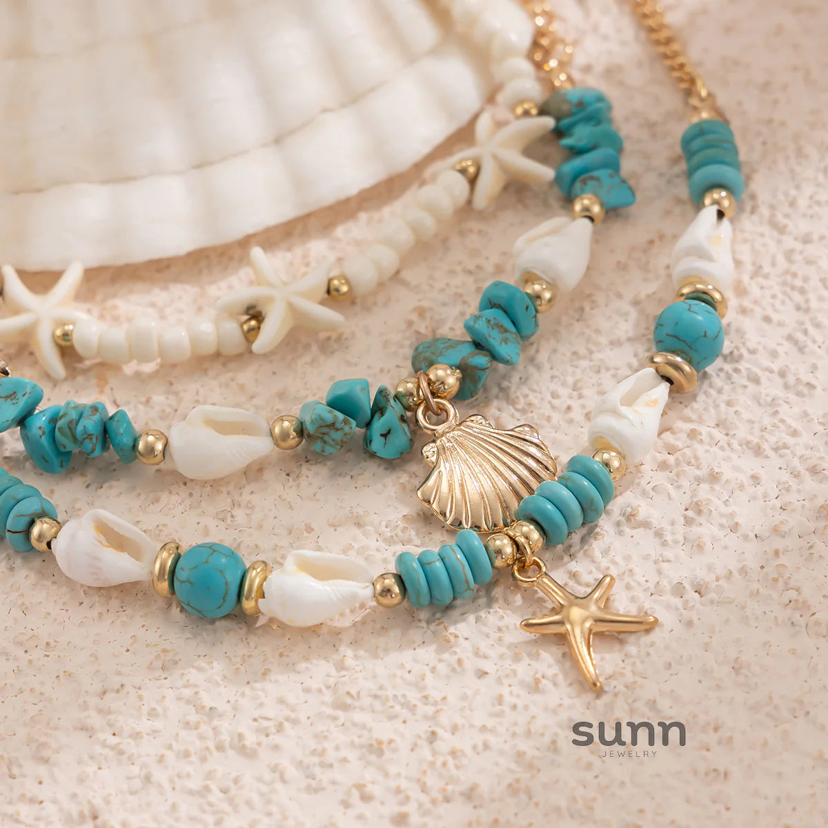 Neema Starfish Turquoise Anklet Set