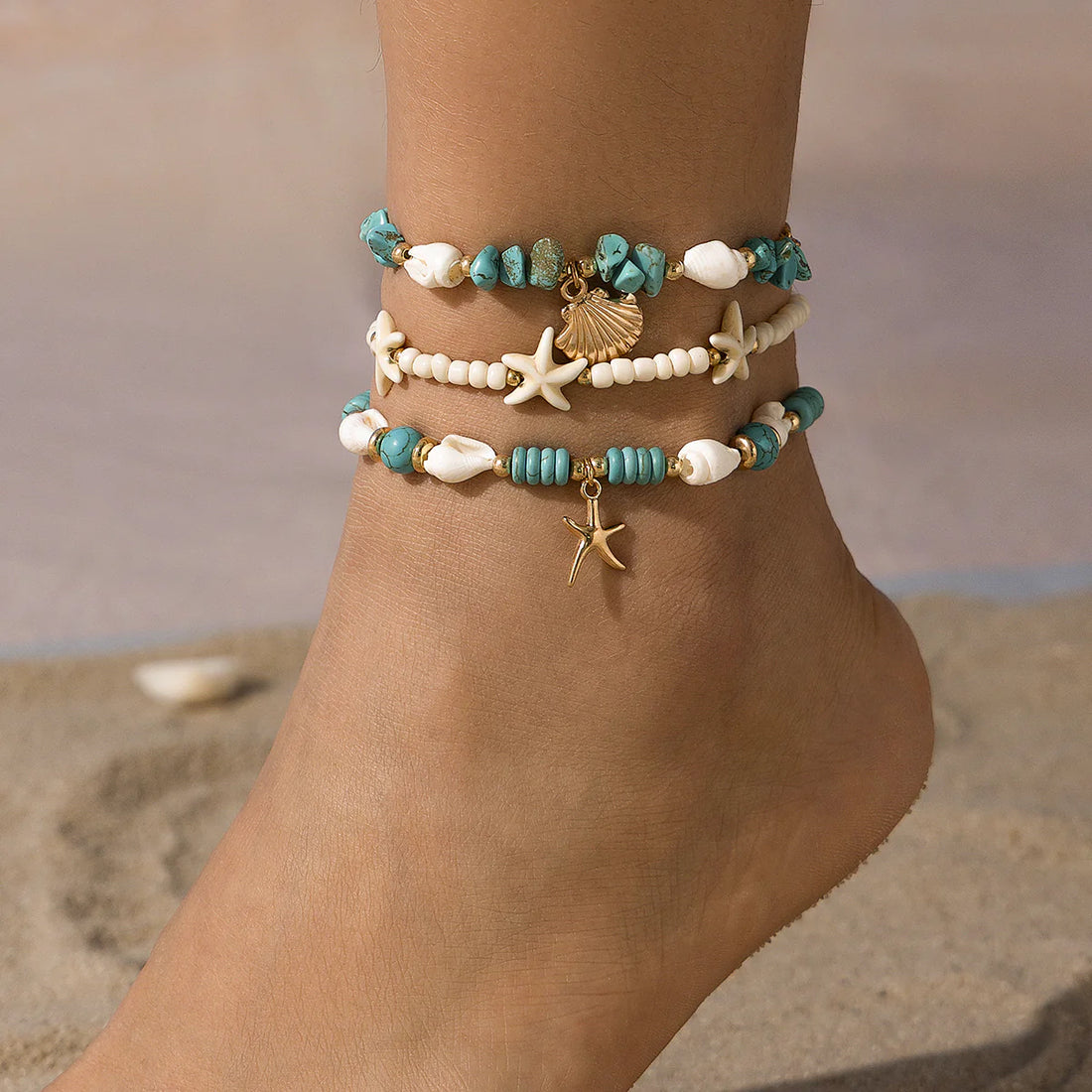 Neema Starfish Turquoise Anklet Set