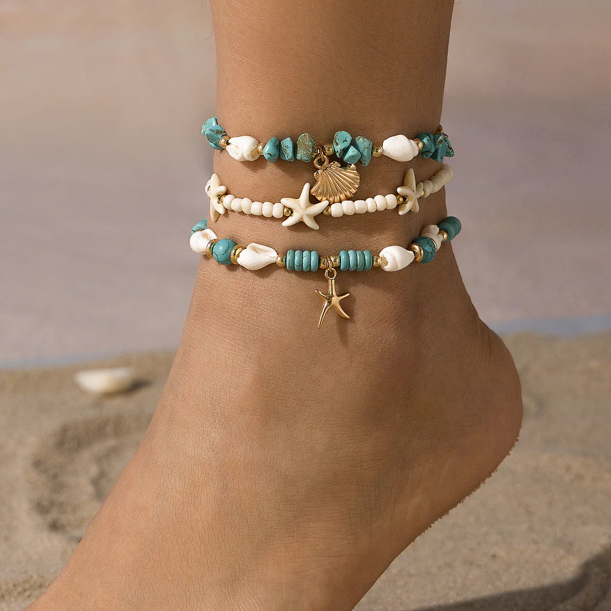 Neema Starfish Turquoise Anklet Set