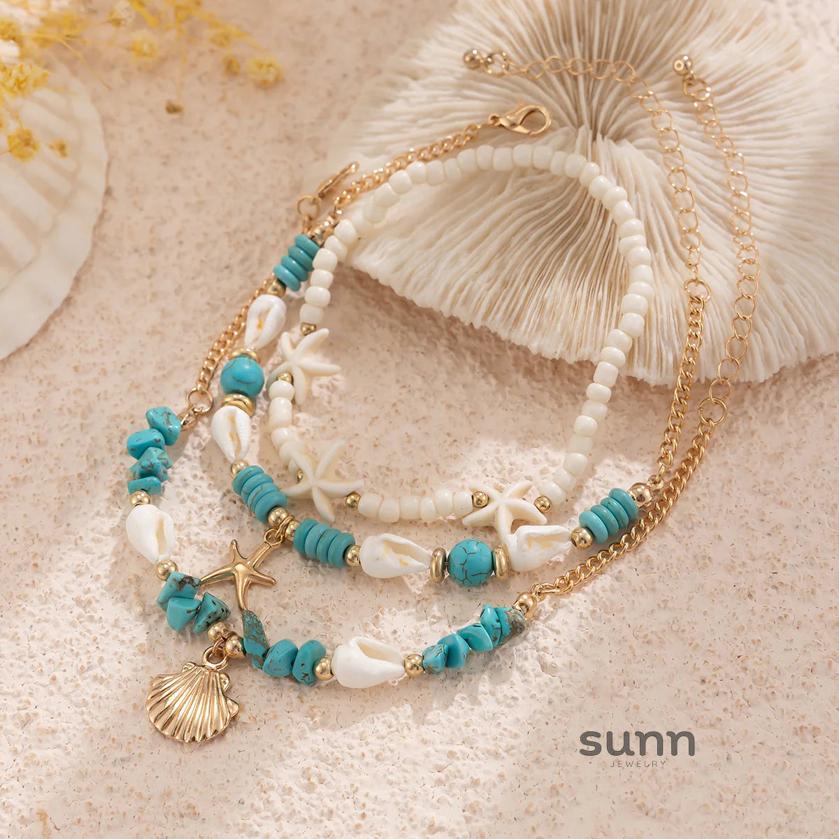Neema Starfish Turquoise Anklet Set