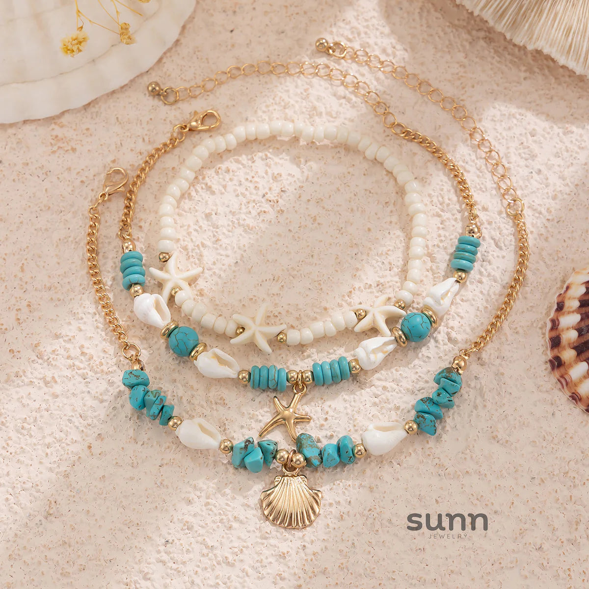 Neema Starfish Turquoise Anklet Set