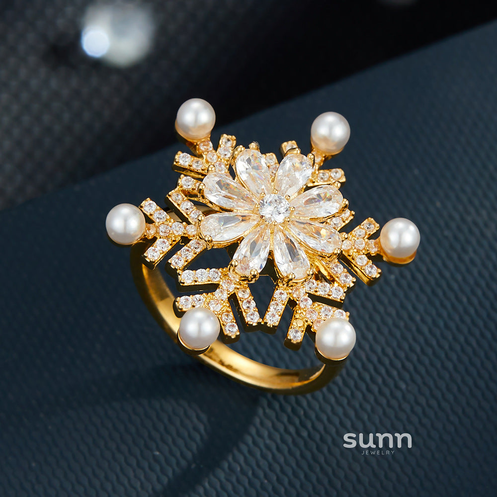 Nella Rotatable Snowflake Open Ring [S0NITISB]