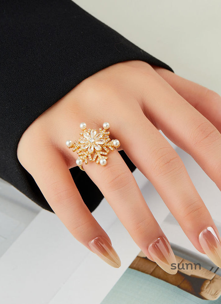 Nella Rotatable Snowflake Open Ring [1KGJ099U]
