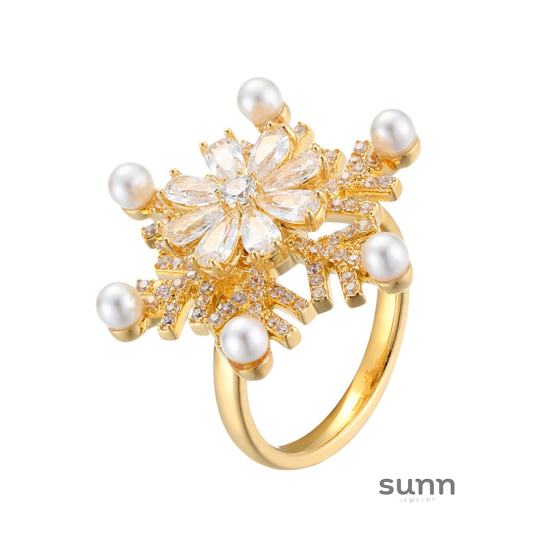 Nella Rotatable Snowflake Open Ring [GWMYV4RB]