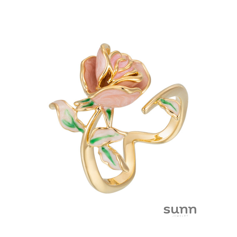 Niara Enamel Rose Adjustable Ring [XT8MK5O1]