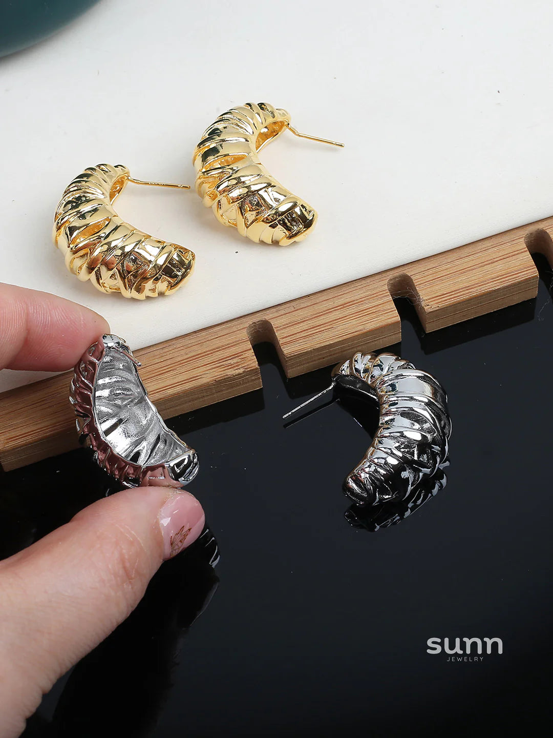 Nikita Sculptural Croissant Studs