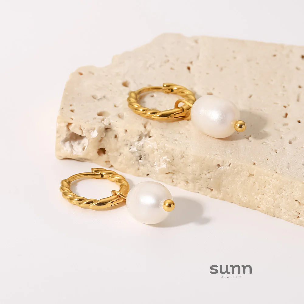 Nina Gold Pearl Hoops