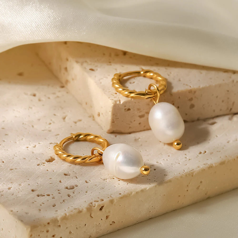 Nina Gold Pearl Hoops