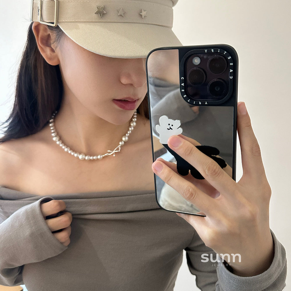 Niyah Bow Pearl Necklace [LL79QISC]