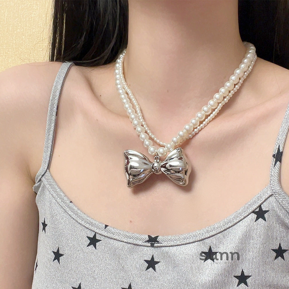 Nylah Pearl Bow Layered Necklace [Z9X4NZ92]