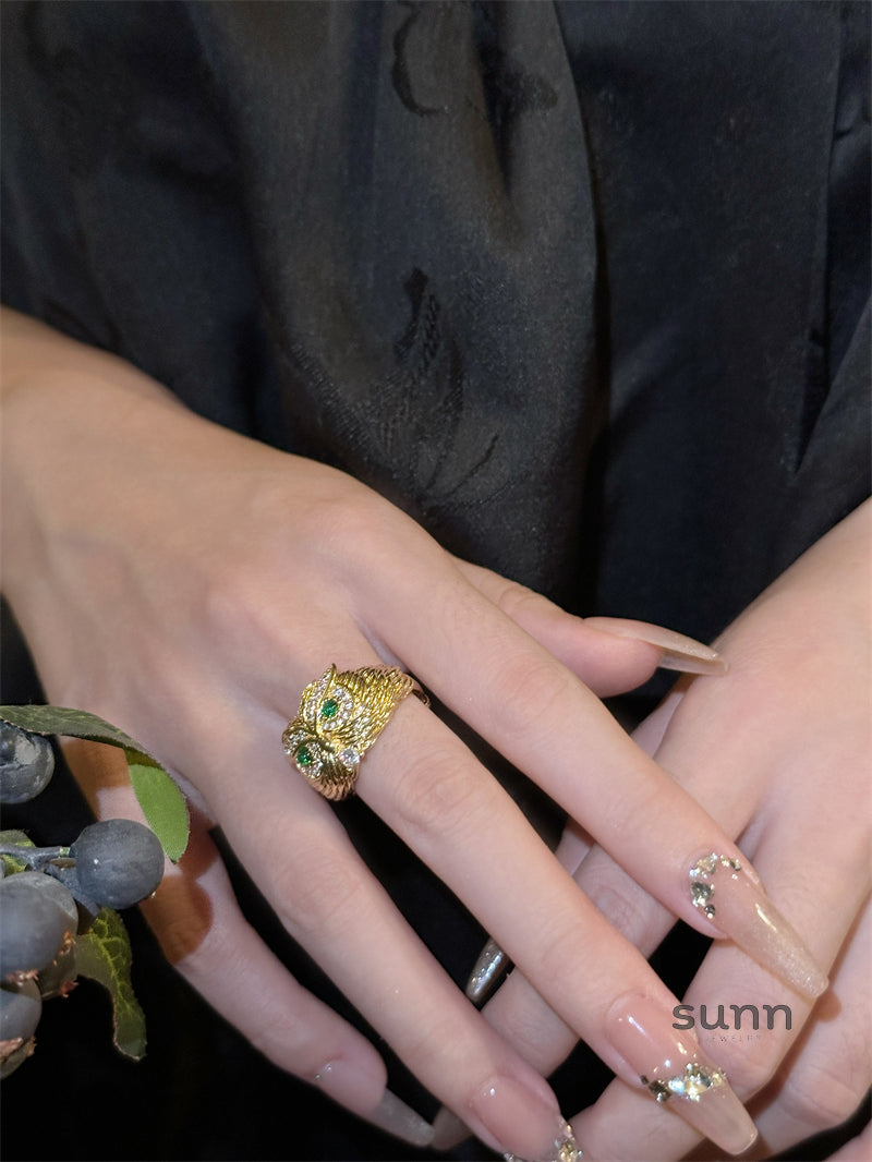 Nyra Emerald Owl Ring [QC8GLY7F]
