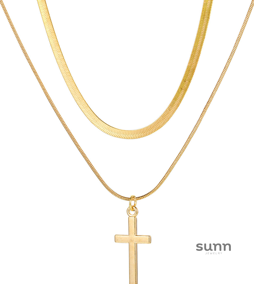 Nyra Layered Gold Cross Necklace [JEJYOTUS]