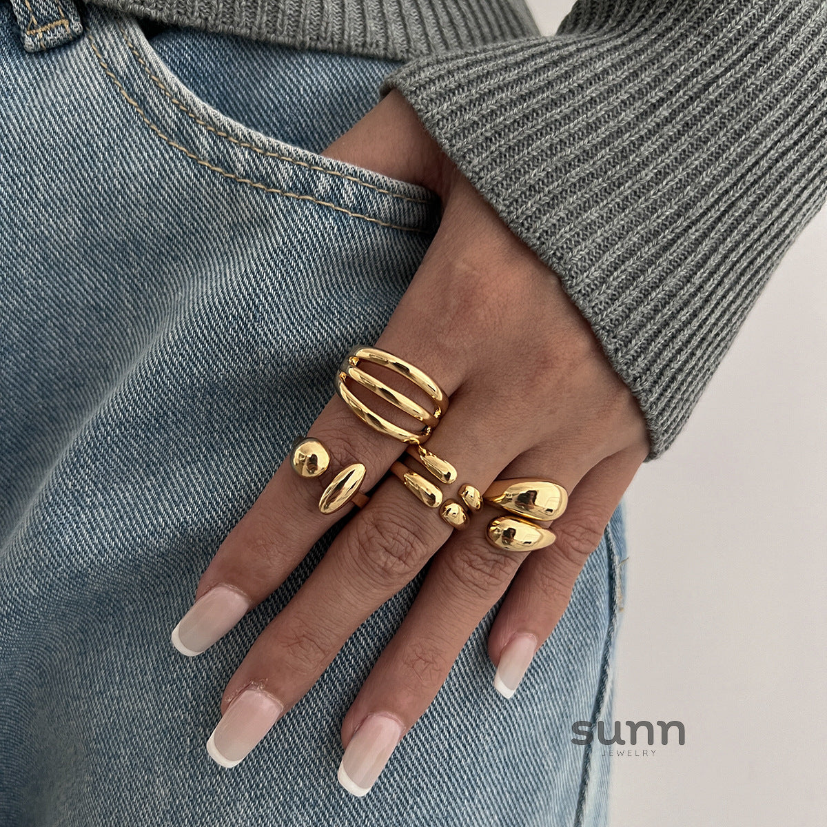 Odelia Stacking Waterdrop Ring Set [Y1GV4OE0]