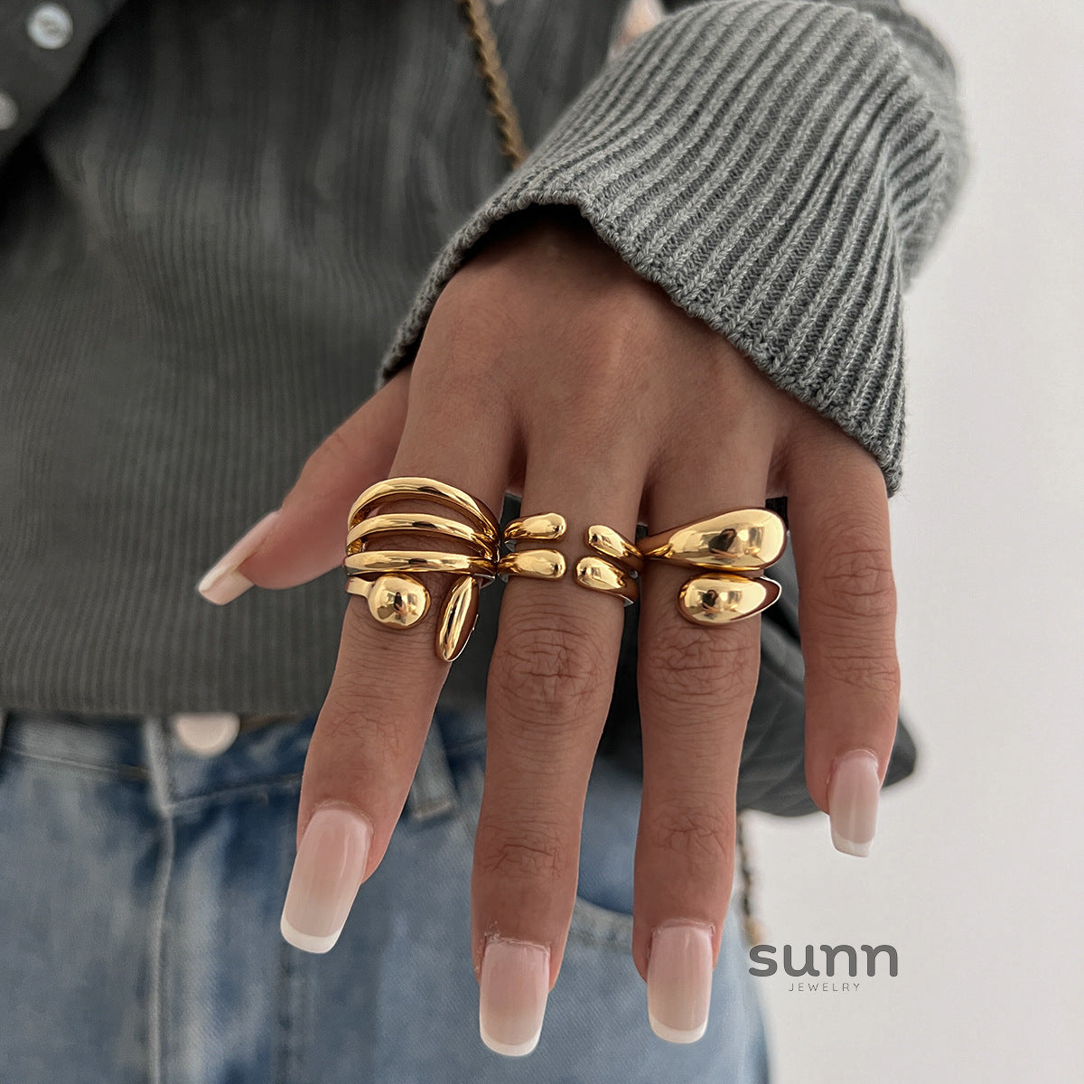Odelia Stacking Waterdrop Ring Set [25TGPS40]