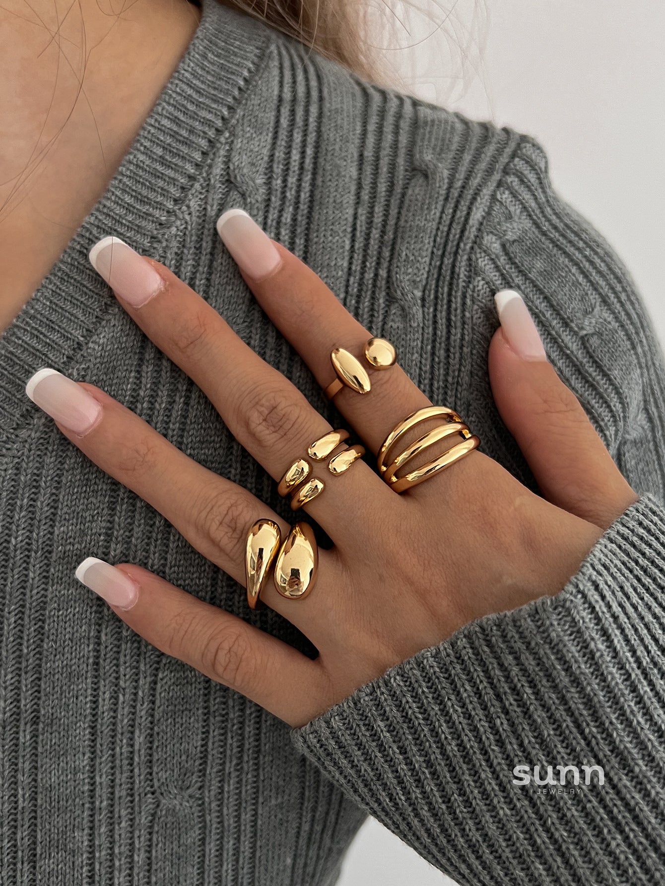 Odelia Stacking Waterdrop Ring Set [N0BKD1EM]