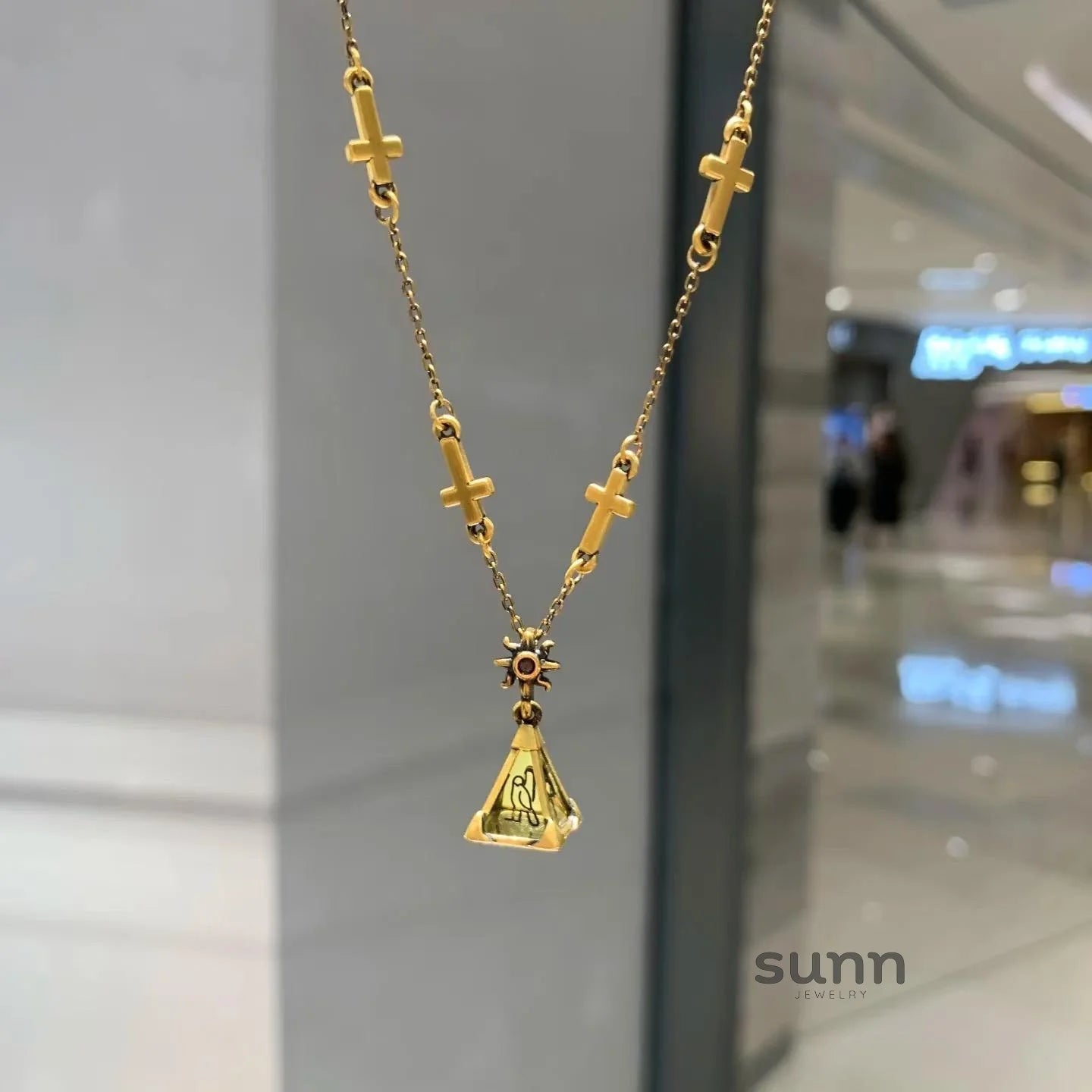 Olive Pyramid Cross Necklace