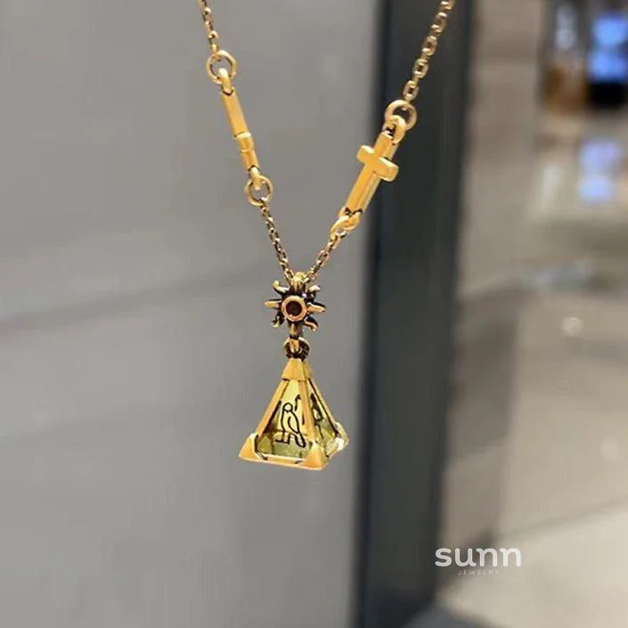 Olive Pyramid Cross Necklace