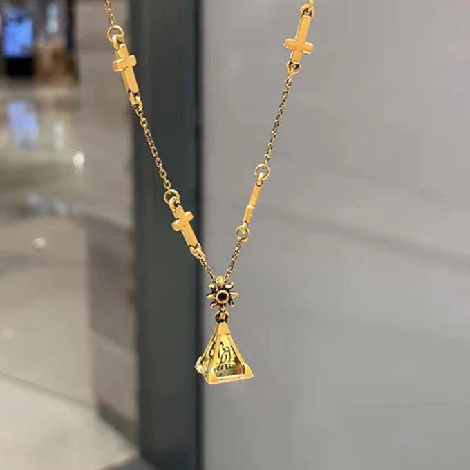 Olive Pyramid Cross Necklace
