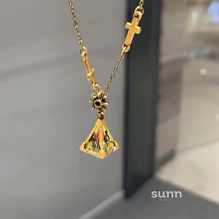 Olive Pyramid Cross Necklace