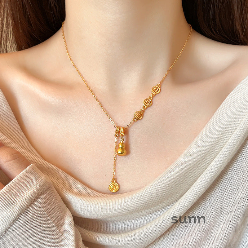 Olyvia Golden Fu Pendant Necklace [38ECFTEX]