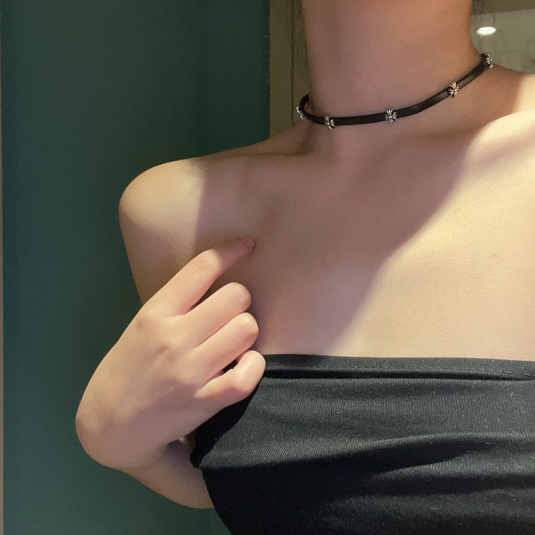 Ottilie Leather Cross Choker