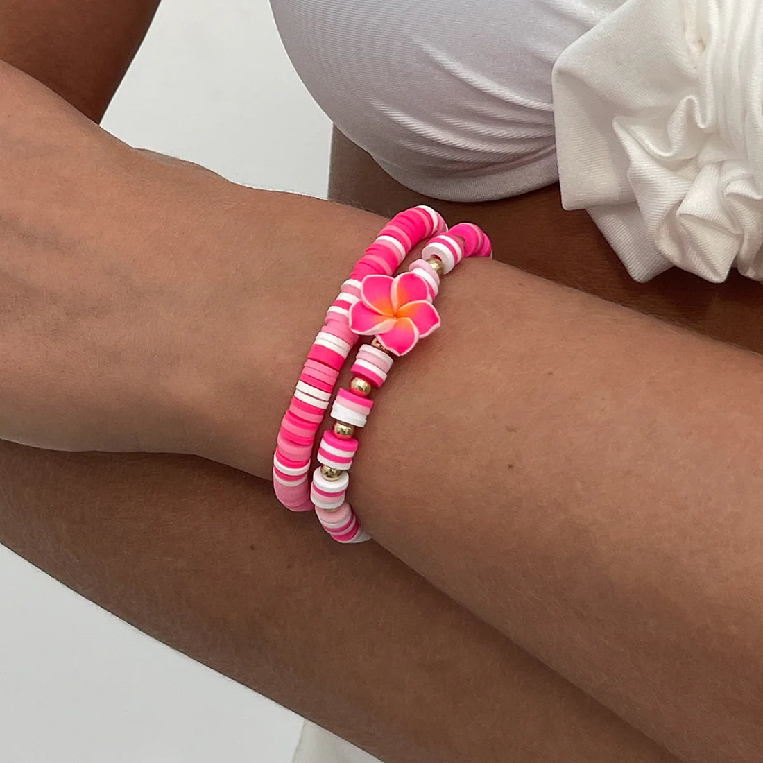 Oumou Plumeria Bead Bracelet Set