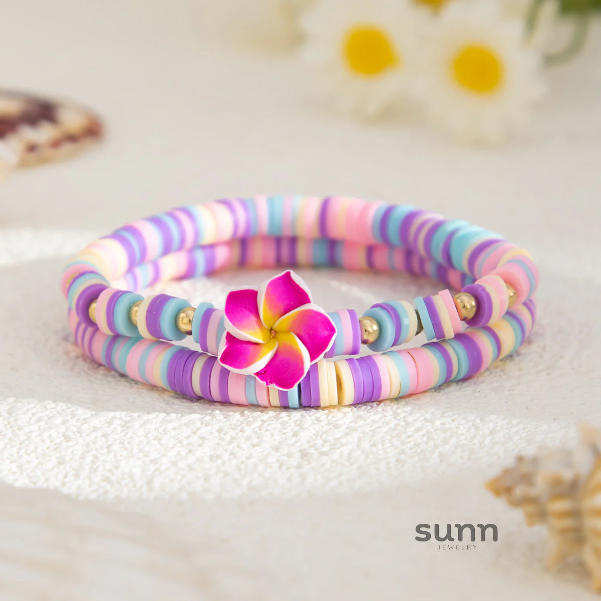 Oumou Plumeria Bead Bracelet Set