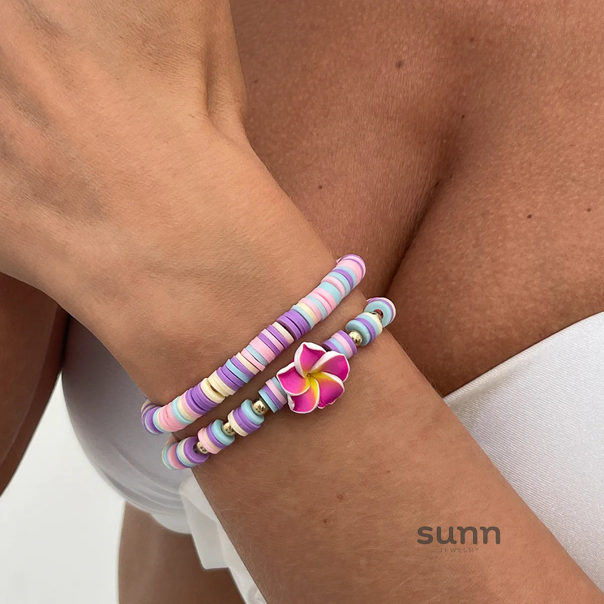 Oumou Plumeria Bead Bracelet Set
