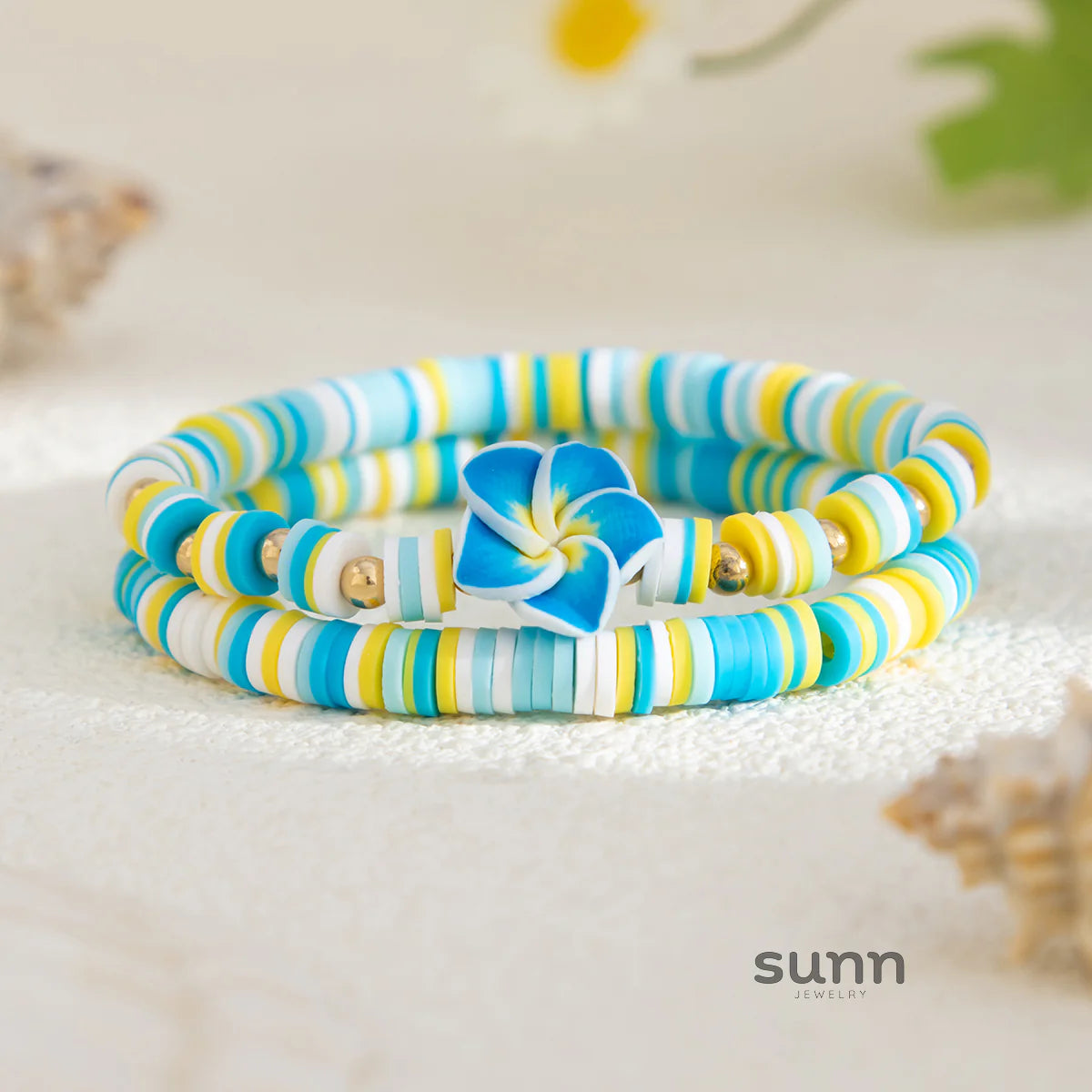 Oumou Plumeria Bead Bracelet Set