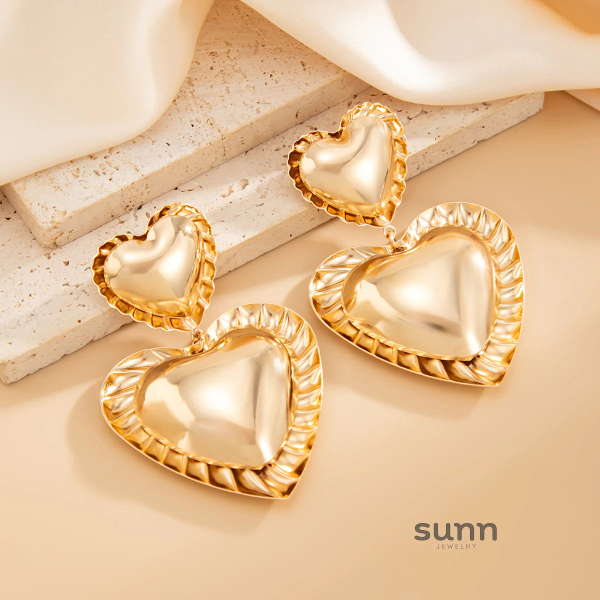 Paizlee Metallic Ruffle Heart Earrings
