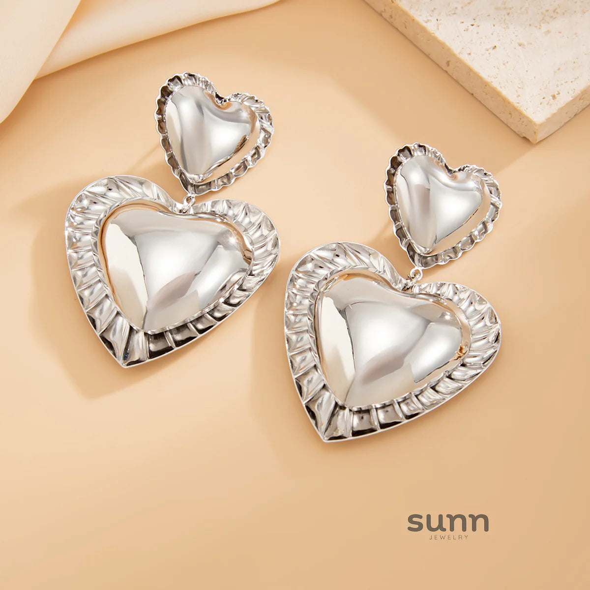Paizlee Metallic Ruffle Heart Earrings