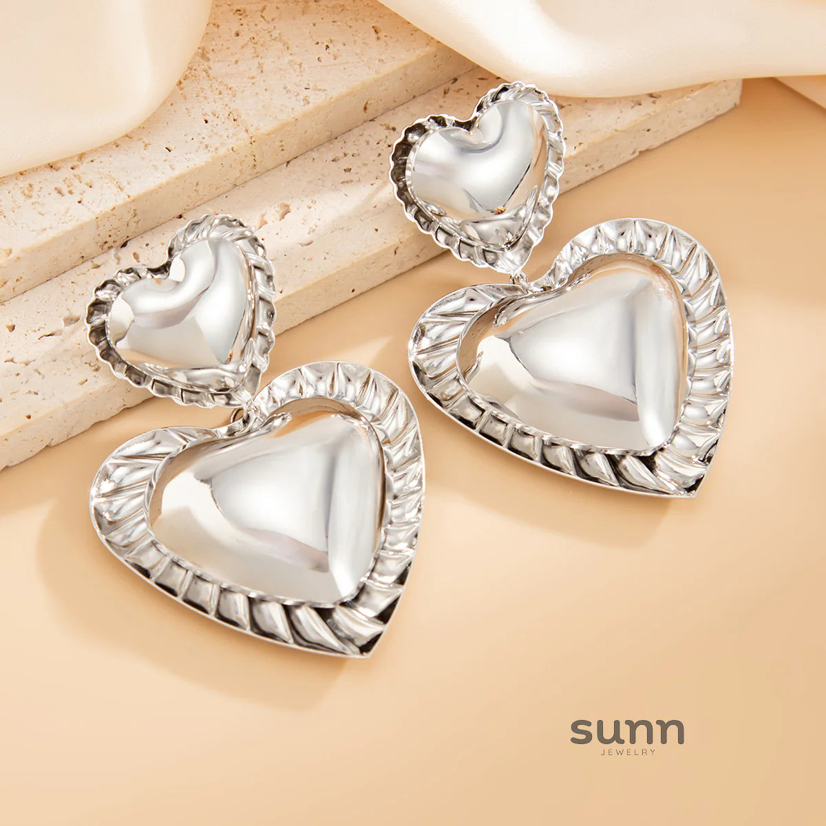 Paizlee Metallic Ruffle Heart Earrings