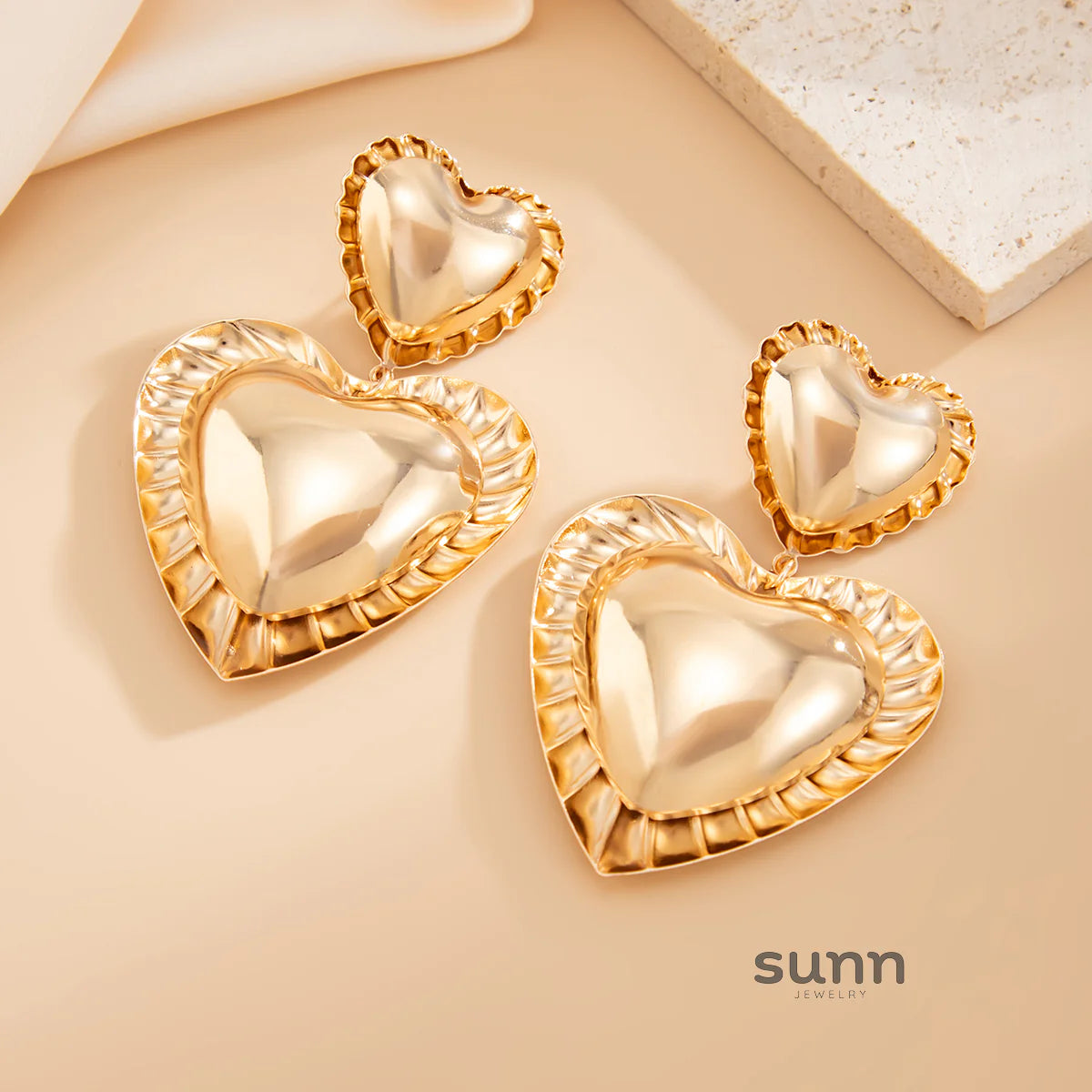 Paizlee Metallic Ruffle Heart Earrings