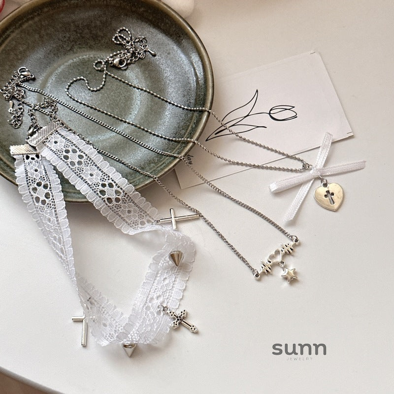 Paizley Lace Heart Layered Necklace [DFEF7MKA]