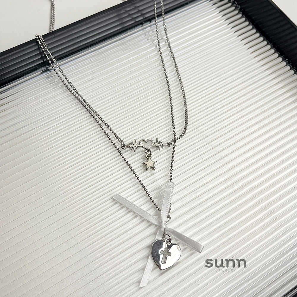 Paizley Lace Heart Layered Necklace [FWG54ZOQ]