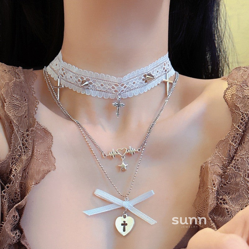 Paizley Lace Heart Layered Necklace [0LSWUFHY]