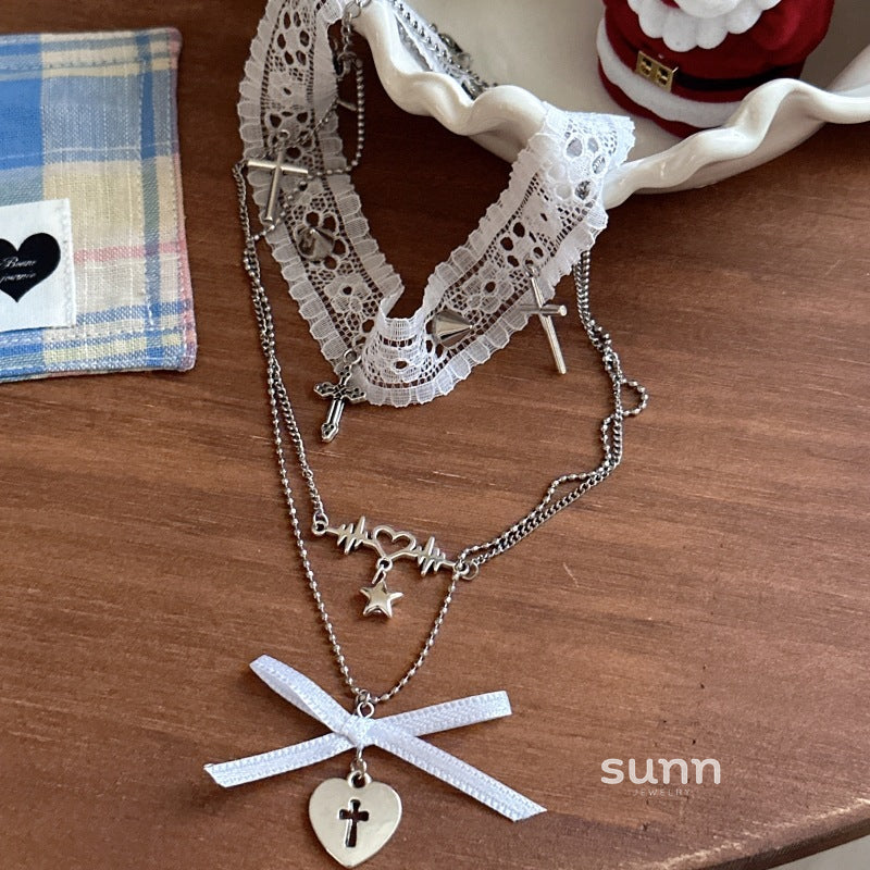 Paizley Lace Heart Layered Necklace [39UAWK2S]