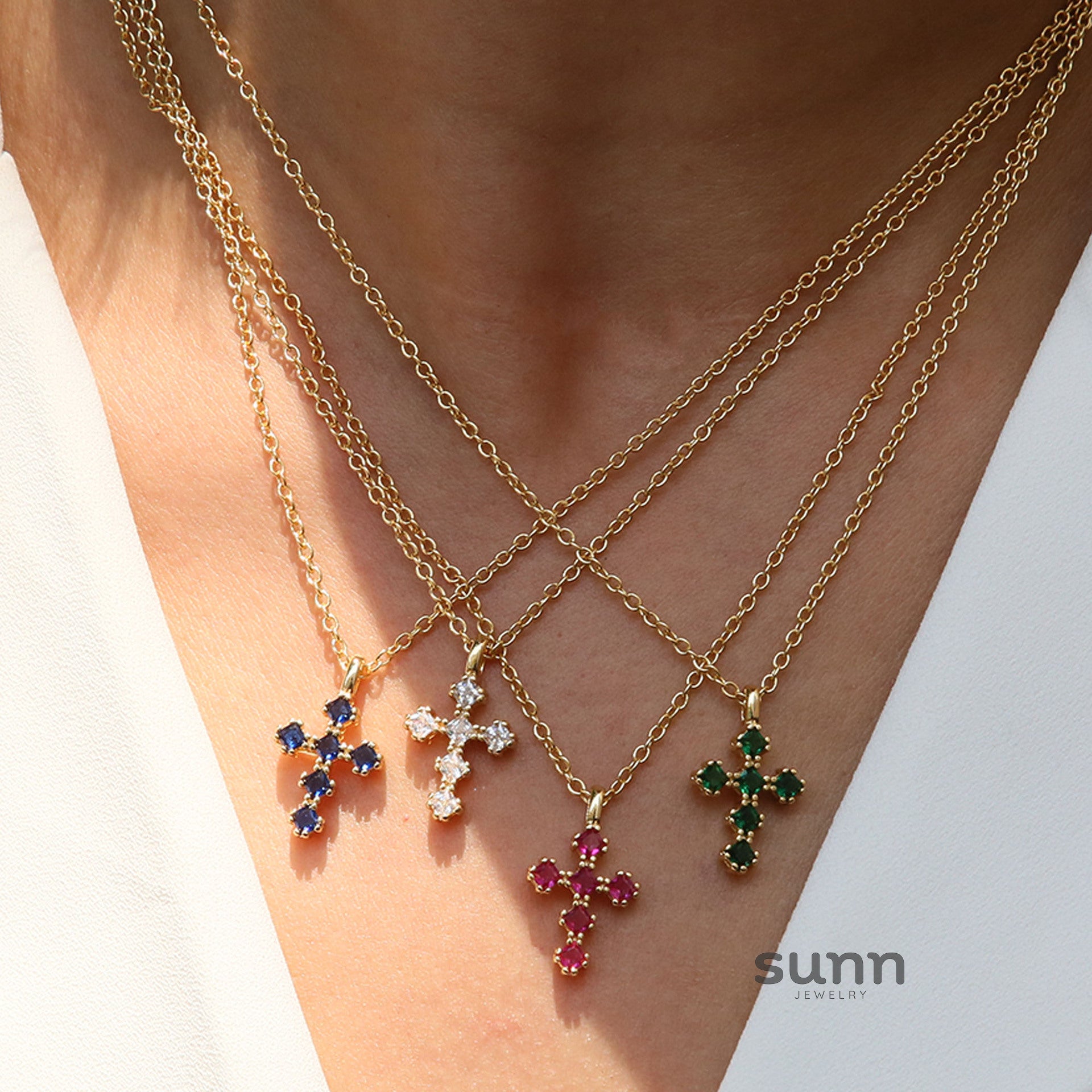 Parisa Zircon Birthstone Cross Necklace [Z1XSUK8L]