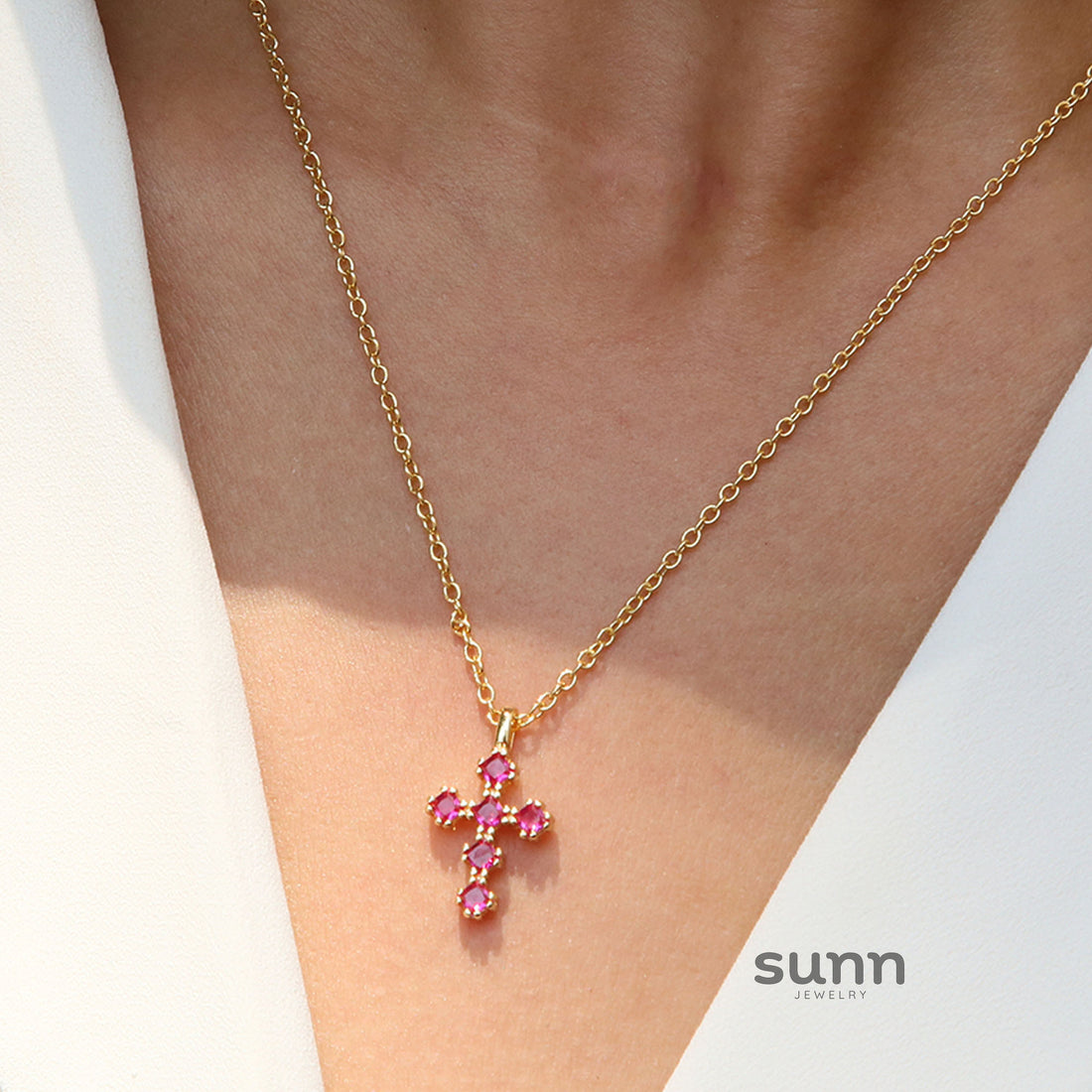 Parisa Zircon Birthstone Cross Necklace [AM6VW5AU]