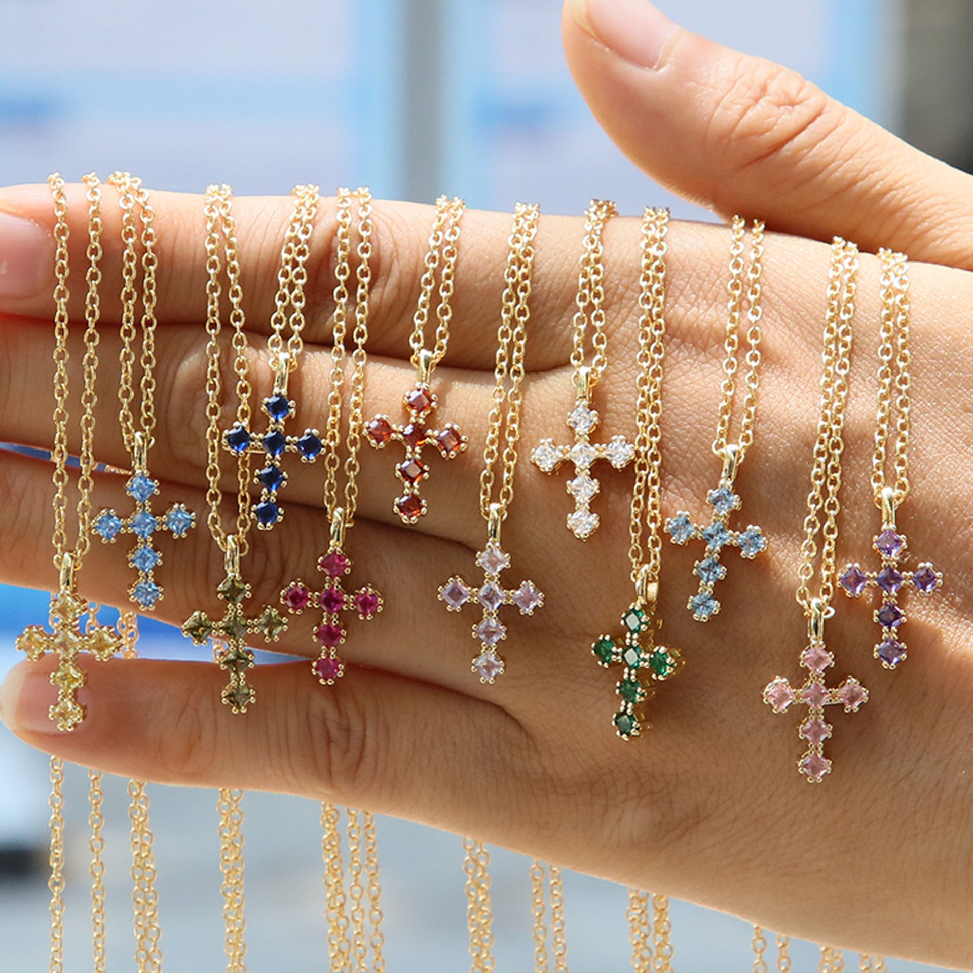 Parisa Zircon Birthstone Cross Necklace [AM6VW5AU]