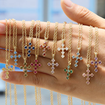 Parisa Zircon Birthstone Cross Necklace [AM6VW5AU]