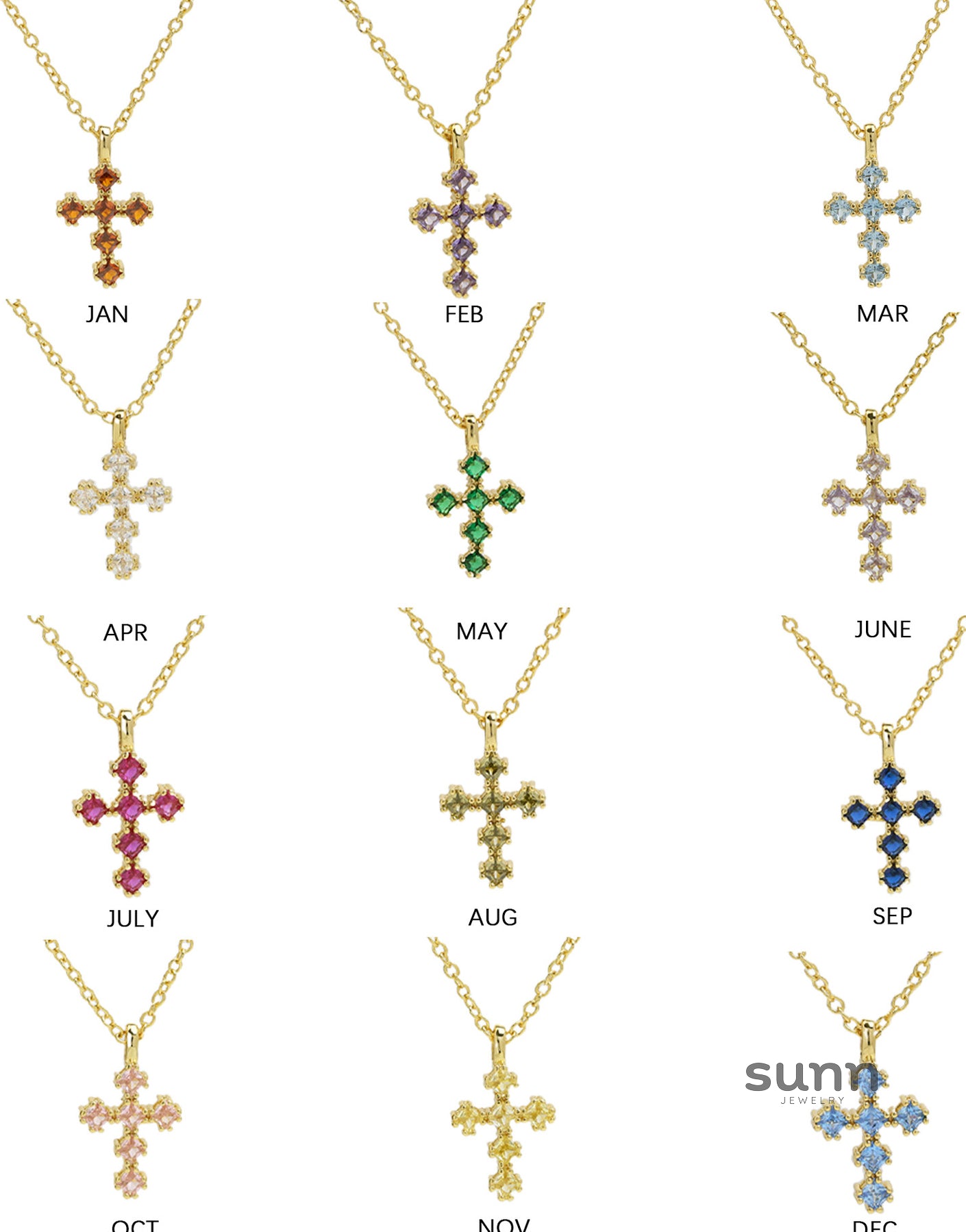 Parisa Zircon Birthstone Cross Necklace [CPOYIZCV]