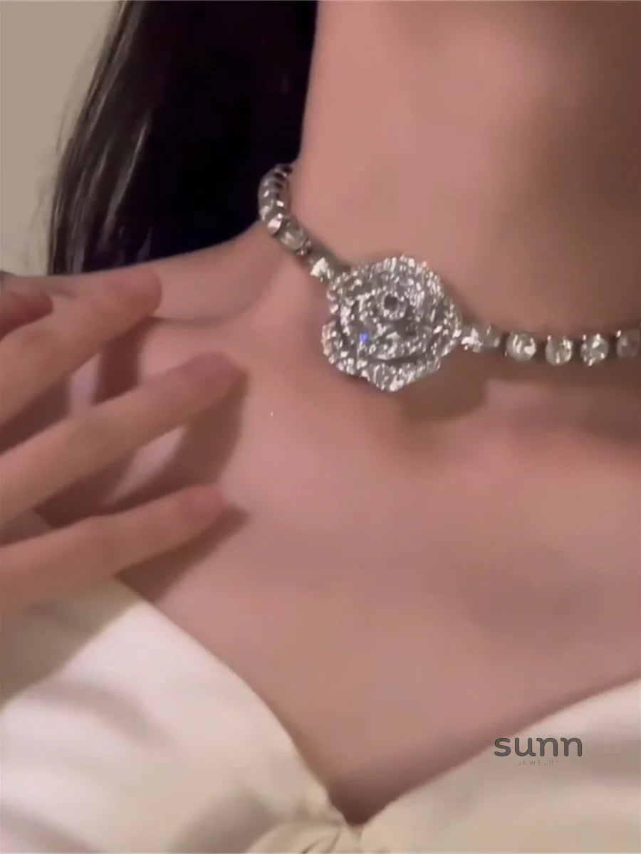 Pennelope Rhinestone Camellia Choker
