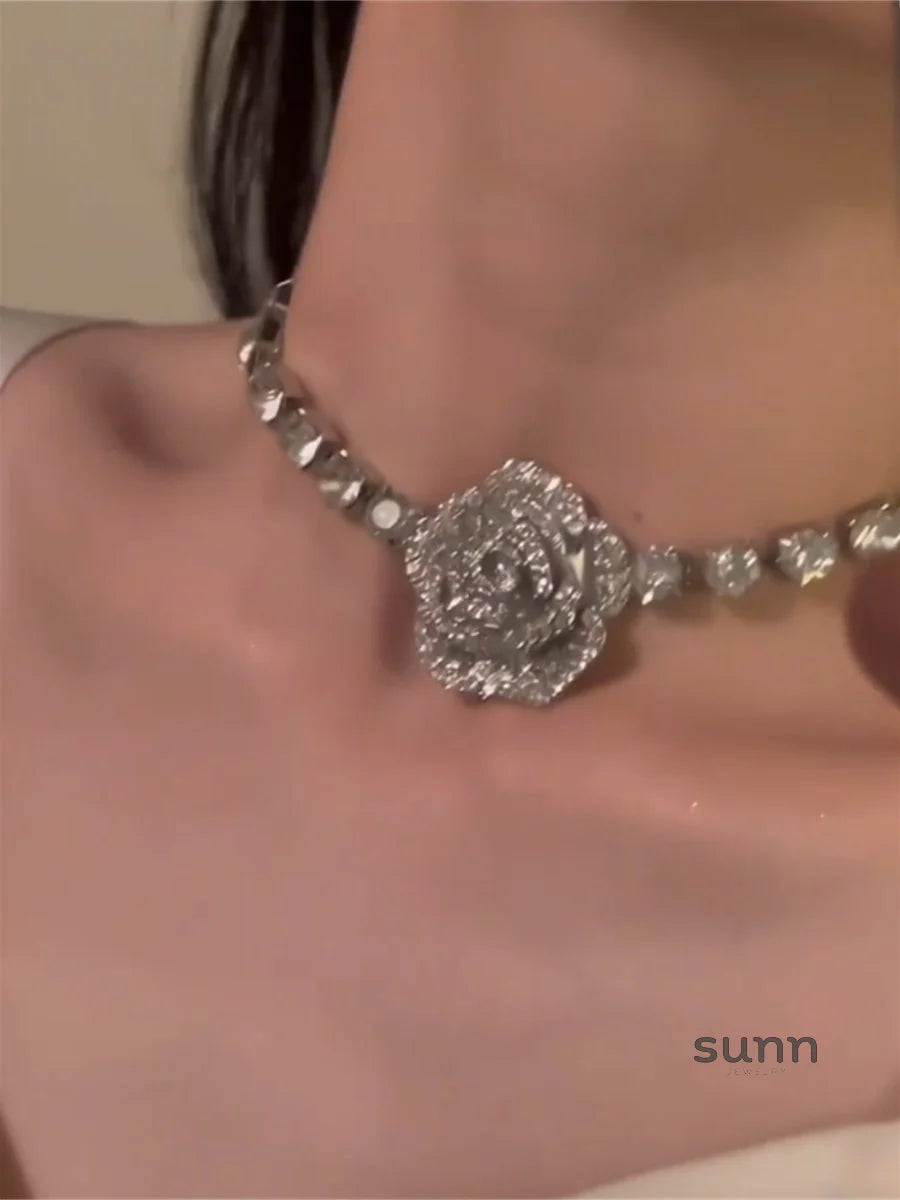 Pennelope Rhinestone Camellia Choker